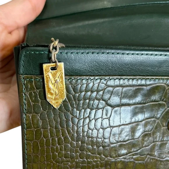 YSL Green Crocodile Snap Long Wallet - Picture 6 of 11